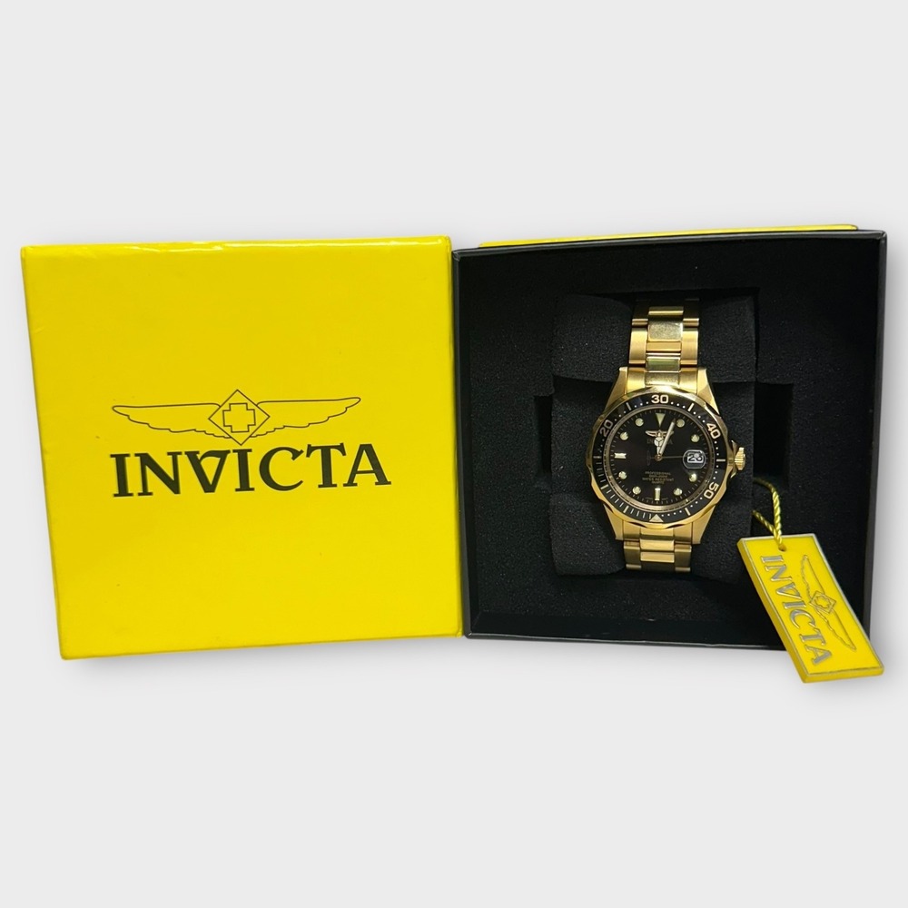 Invicta Watch Gold Tone Mens‎ 40mm Black Dial Date 200M Stainless 8936 Boxed - Picture 12 of 16